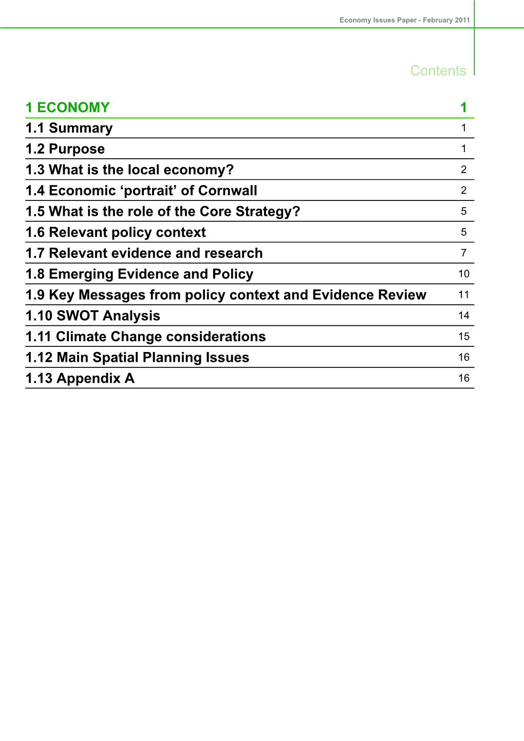 Economy Issues Paper - February 2011