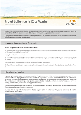 Projet Éolien De La Côte Warin Bulletin D‘Information - Février 2020