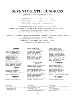Seventy-Sixth Congress January 3, 1939, to January 3, 1941