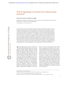 TGF-B Signaling in Control of Cardiovascular Function