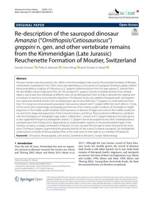 Re-Description of the Sauropod Dinosaur Amanzia (“Ornithopsis