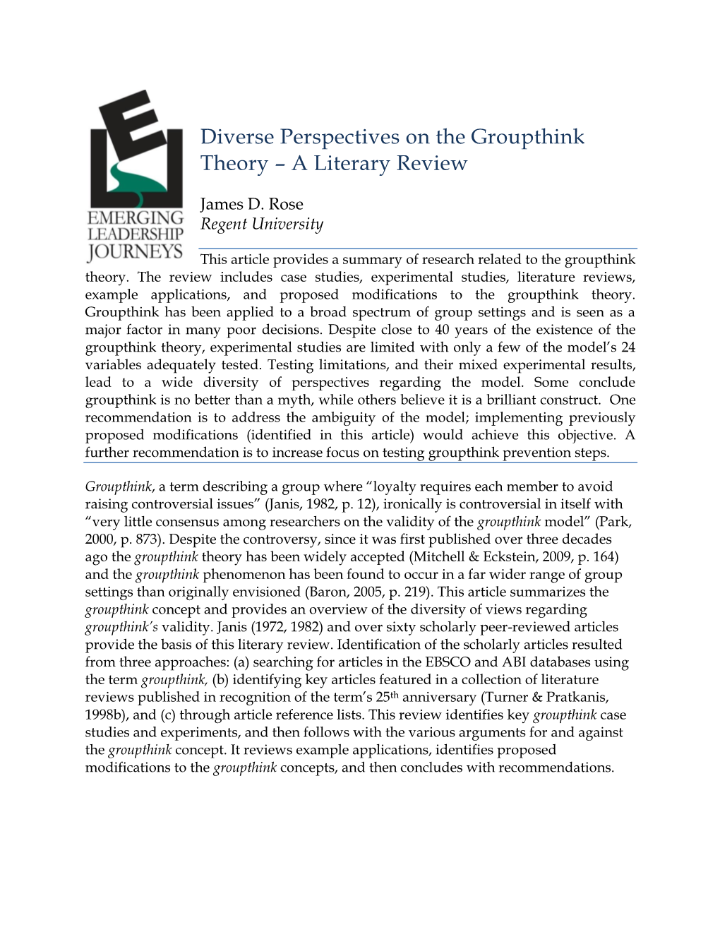 Diverse Perspectives on the Groupthink Theory – a Literary Review