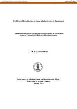 Problems of Coordination in Local Administration in Bangladesh