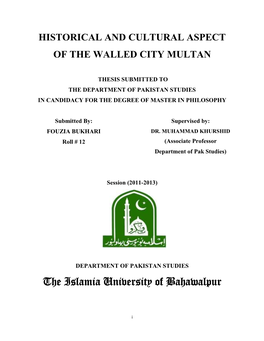Historical and Cultural Aspect of the Walled City Multan