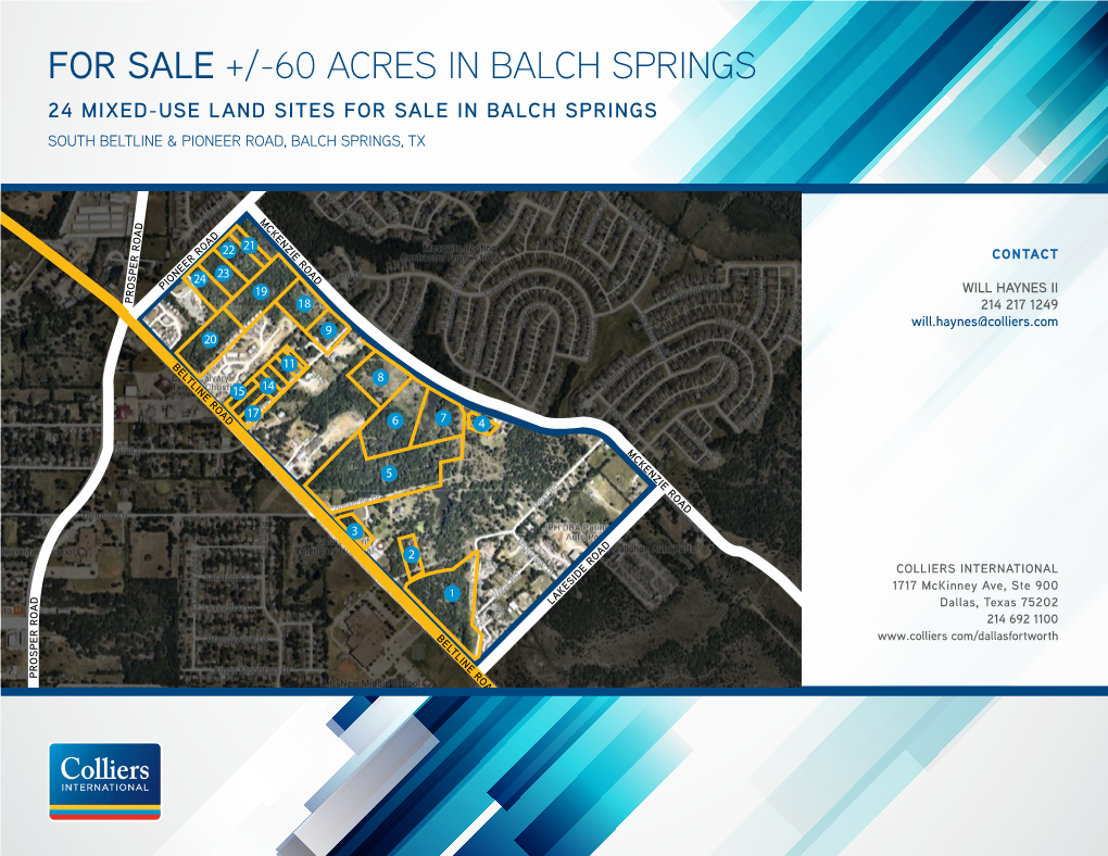 For Sale +/-60 Acres in Balch Springs 24 Mixed-Use Land Sites for Sale in Balch Springs South Beltline & Pioneer Road, Balch Springs, Tx