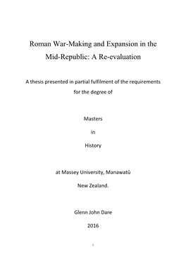 Roman War-Making and Expansion in the Mid-Republic: a Re-Evaluation