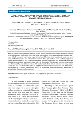 Antibacterial Activity of Spruce Bark (Picea Abies L.) Extract Against Escherichia Coli