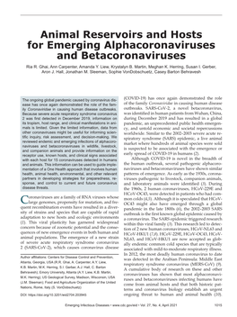 Animal Reservoirs and Hosts for Emerging Alphacoronaviruses and Betacoronaviruses Ria R