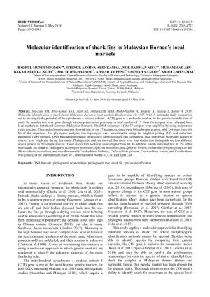 Molecular Identification of Shark Fins in Malaysian Borneo's Local Markets