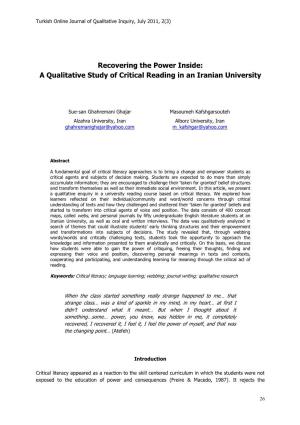 A Qualitative Study of Critical Reading in an Iranian University