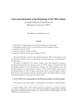 Cairo and Alexandria at the Beginning of the 20Th Century an Analysis Based on Population and Education Censuses for 1907/8
