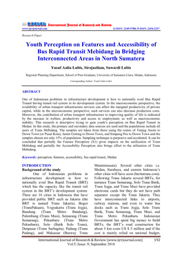 Youth Perception on Features and Accessibility of Bus Rapid Transit Mebidang in Bridging Interconnected Areas in North Sumatera