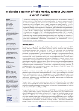 Molecular Detection of Yaba Monkey Tumour Virus from a Vervet Monkey