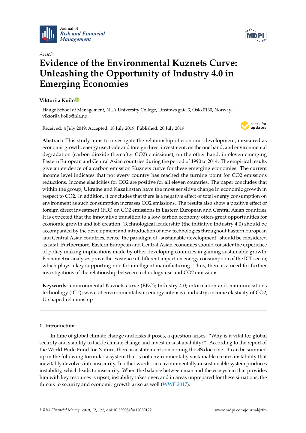 Evidence of the Environmental Kuznets Curve: Unleashing the Opportunity of Industry 4.0 in Emerging Economies