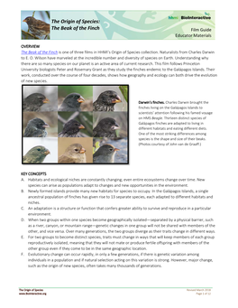Origin of Species Beak of the Finch Film Guide Educator Materials