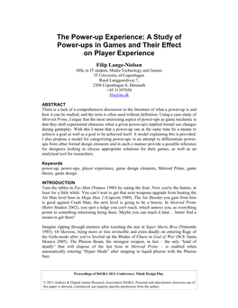 A Study of Power-Ups in Games and Their Effect on Player Experience