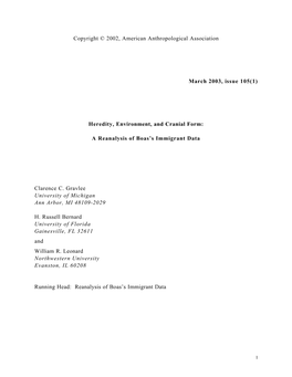 Heredity, Environment, and Cranial Form: a Reanalysis of Boas'