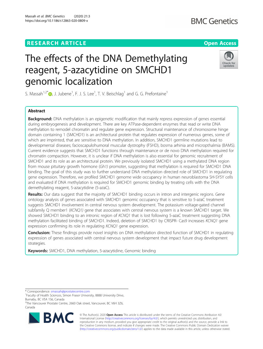 The Effects of the DNA Demethylating Reagent, 5-Azacytidine on SMCHD1 Genomic Localization S