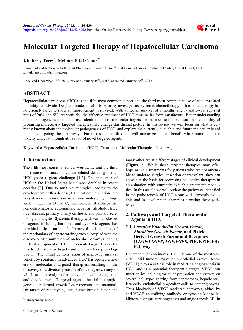 Molecular Targeted Therapy of Hepatocellular Carcinoma