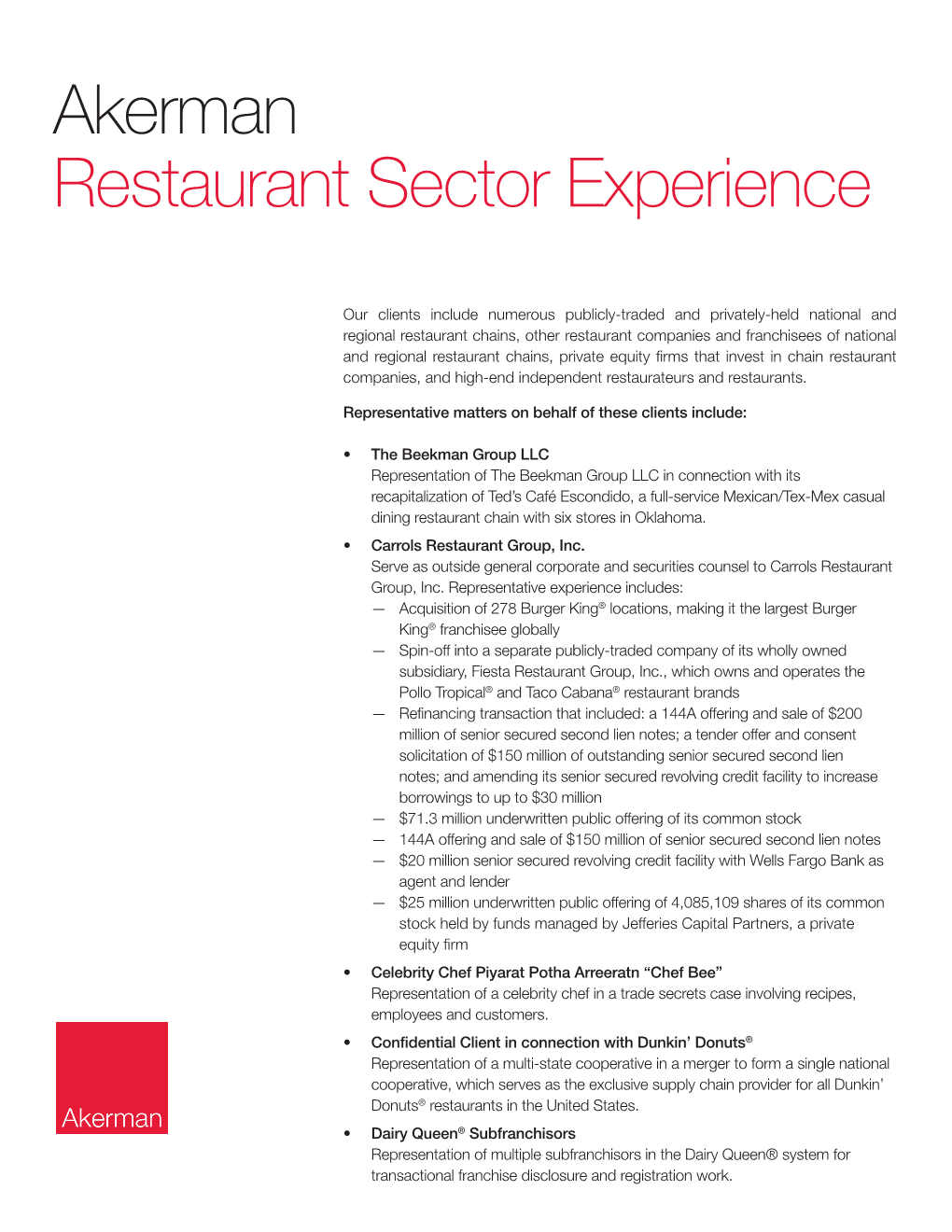 Akerman Restaurant Sector Experience