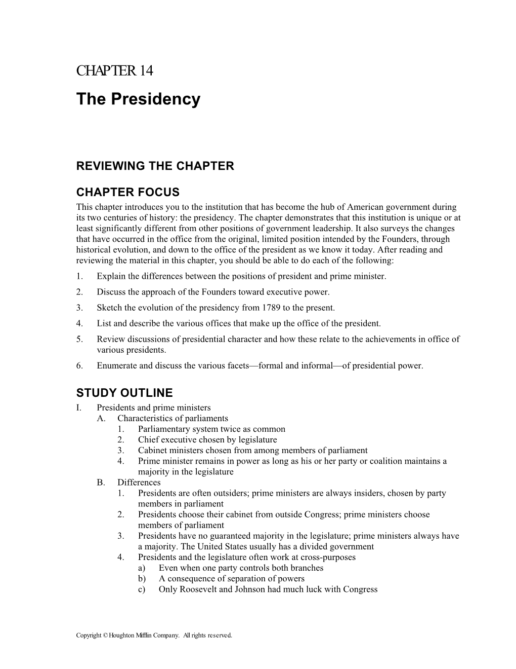 CHAPTER 14 the Presidency
