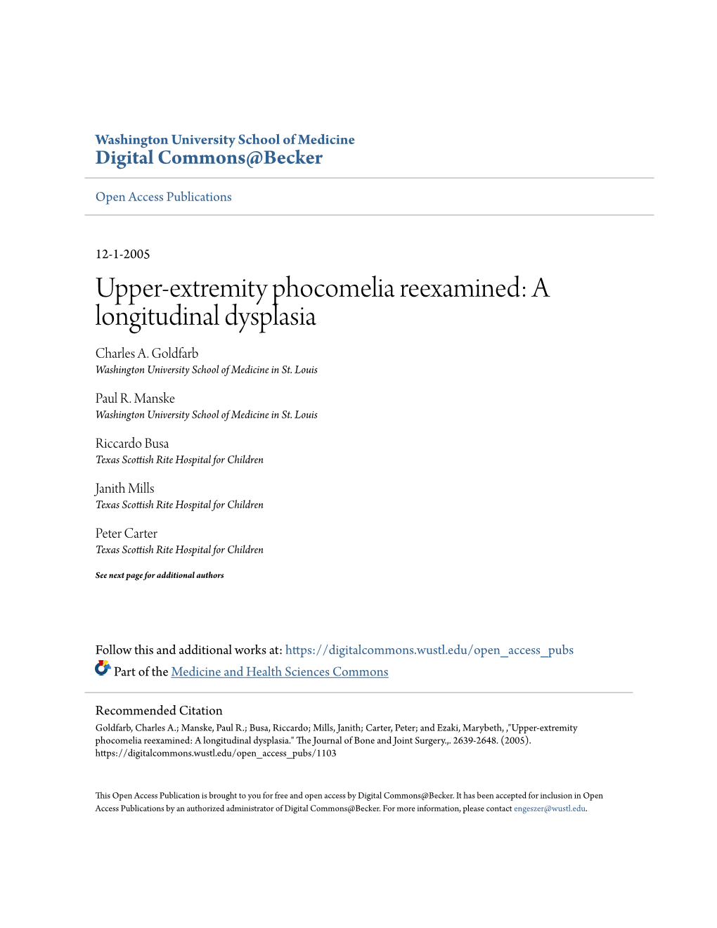 Upper-Extremity Phocomelia Reexamined: a Longitudinal Dysplasia Charles A