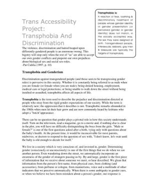 Trans Accessibility Project: Transphobia and Discrimination