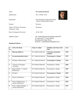 Address of Post : Dr. Venkatesh Indvadi Chandra Shale#198 4Th