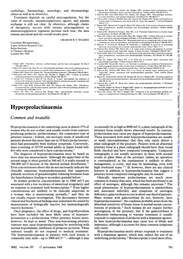 Hyperprolactinaemia Common and Treatable