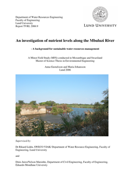 An Investigation of Nutrient Levels Along the Mbuluzi River