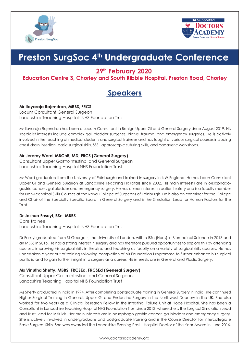 Preston Surgsoc 4Th Undergraduate Conference Speakers