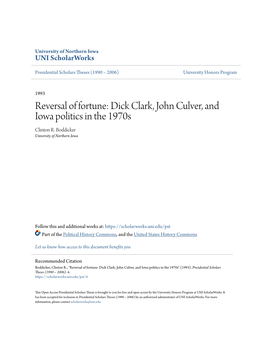 Dick Clark, John Culver, and Iowa Politics in the 1970S Clinton R