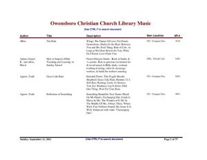 Owensboro Christian Church Library Music (Use CTRL F to Search Document