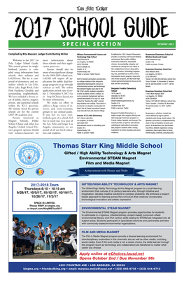 Thomas Starr King Middle School Gifted / High Ability Technology & Arts Magnet Environmental STEAM Magnet Film and Media Magnet