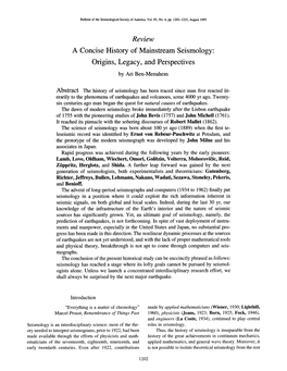 A Concise History of Mainstream Seismology: Origins, Legacy, and Perspectives