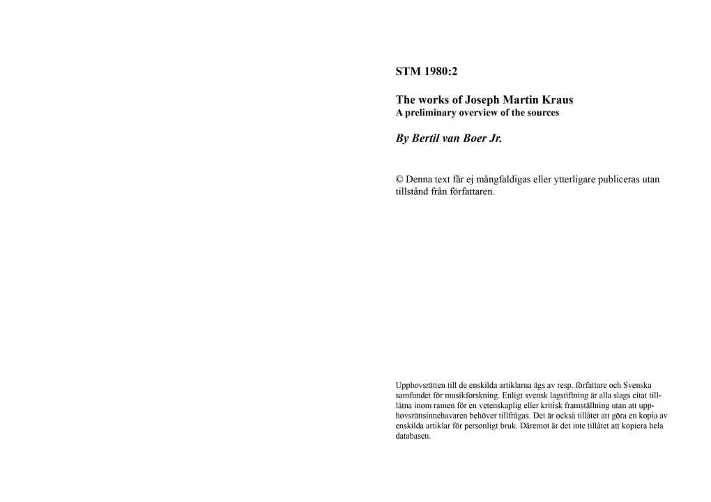 The Works of Joseph Martin Kraus by Bertil Van Boer