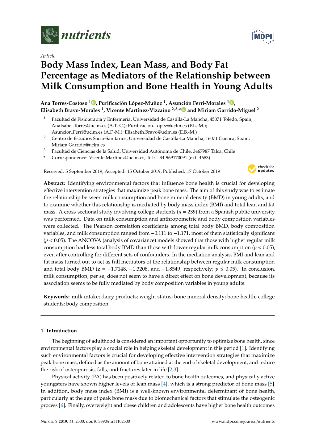 Body Mass Index, Lean Mass, and Body Fat Percentage As Mediators of the Relationship Between Milk Consumption and Bone Health in Young Adults