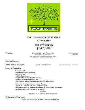 The Community of St. Philip at Worship Trinity Sunday June 7, 2020