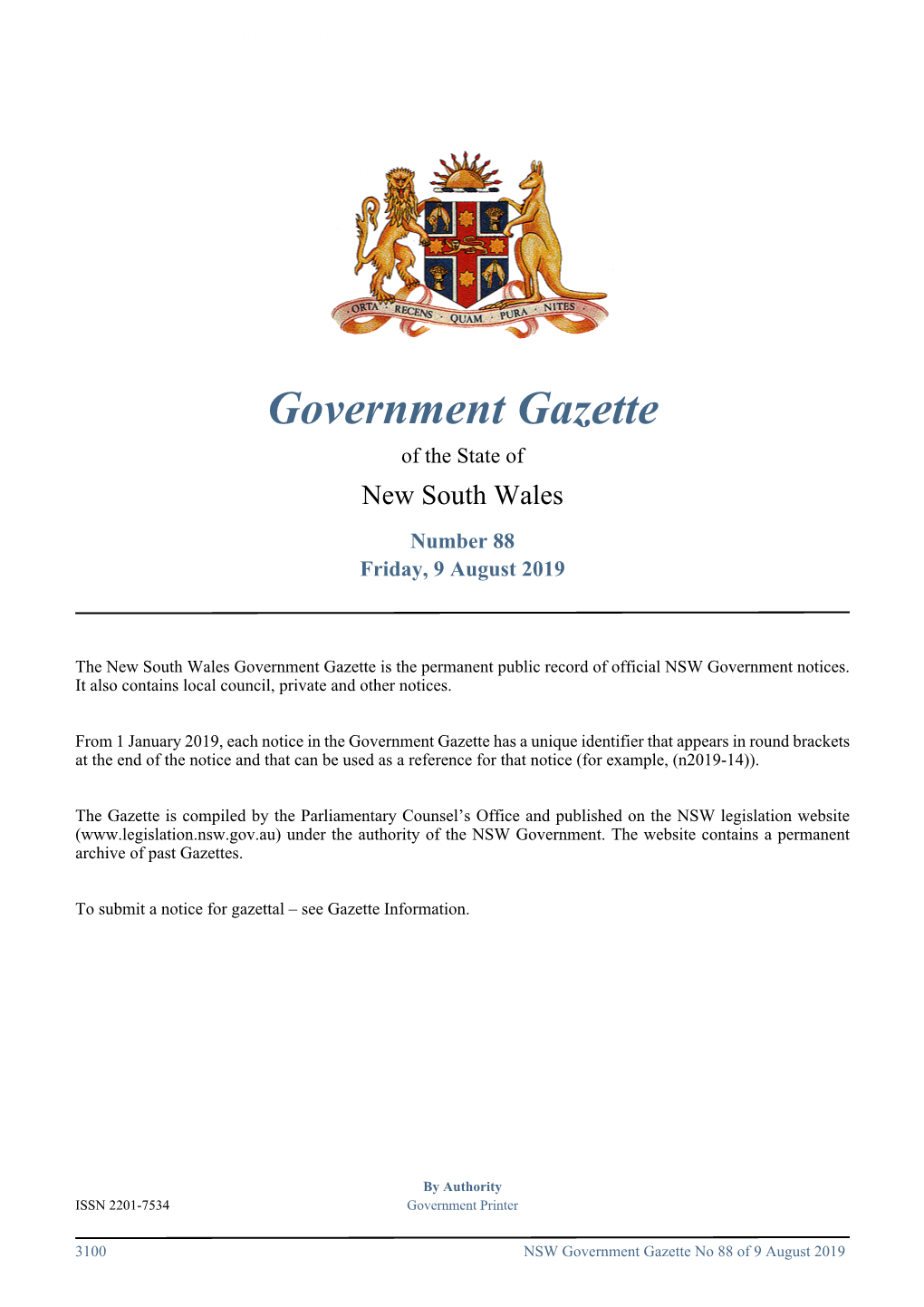Government Gazette No 88 of Friday 9 August 2019