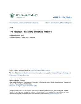The Religious Philosophy of Richard M Nixon