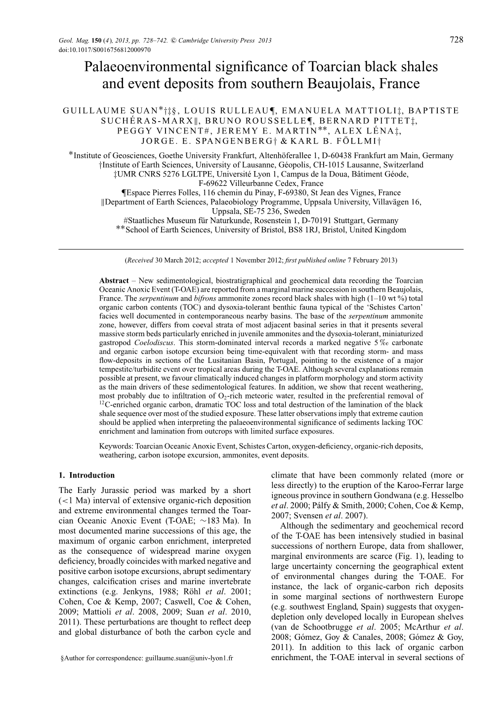 Palaeoenvironmental Significance of Toarcian Black Shales and Event