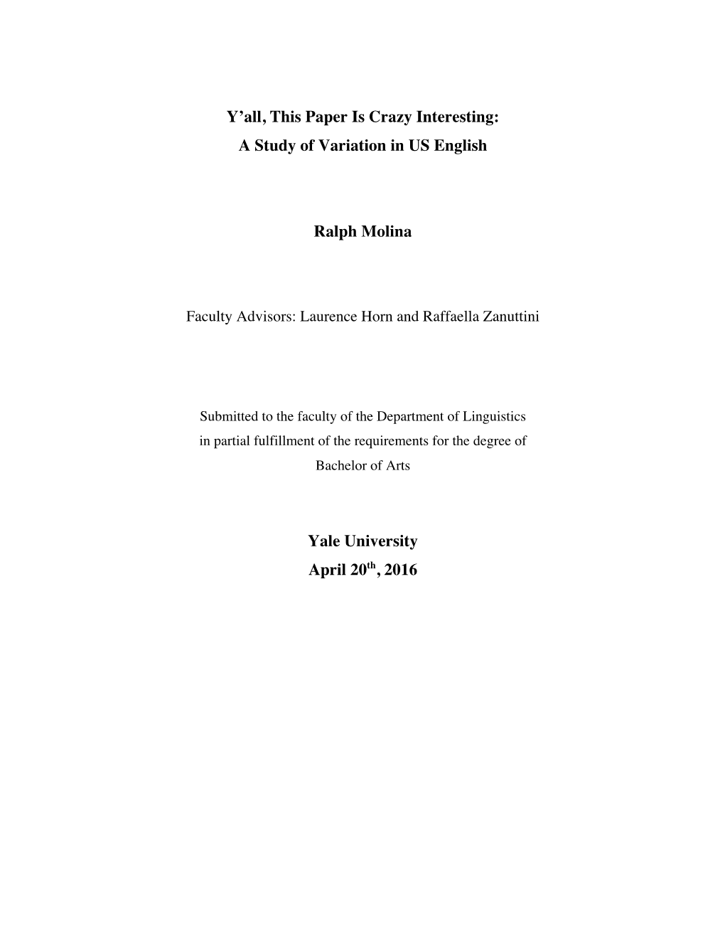 Y'all, This Paper Is Crazy Interesting: a Study of Variation in US English