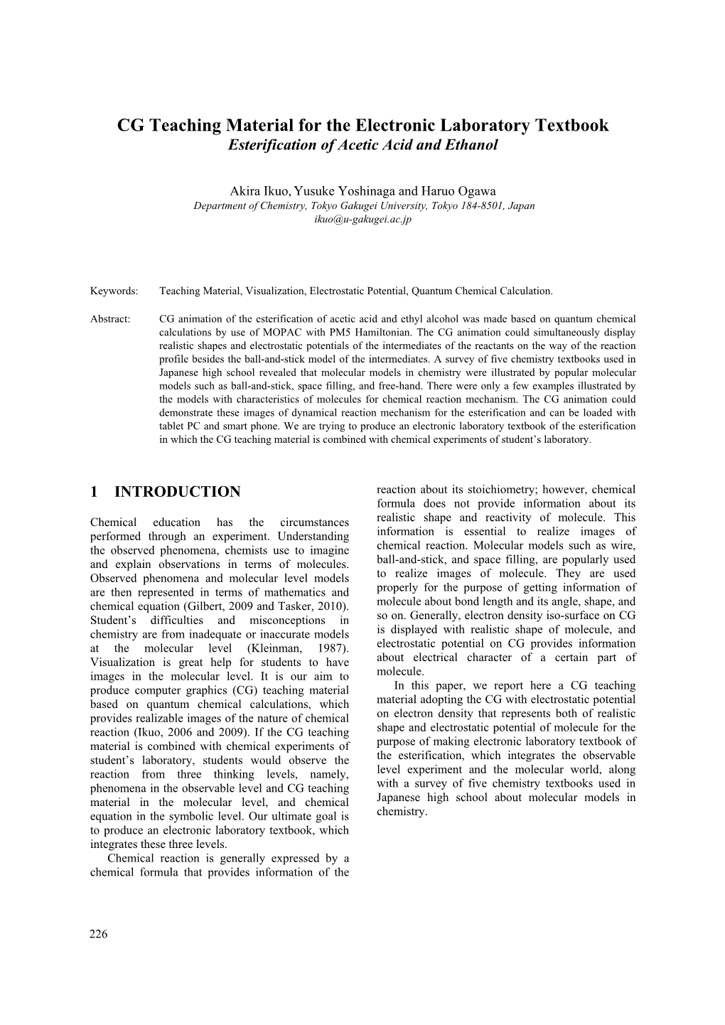 CG Teaching Material for the Electronic Laboratory Textbook Esterification of Acetic Acid and Ethanol