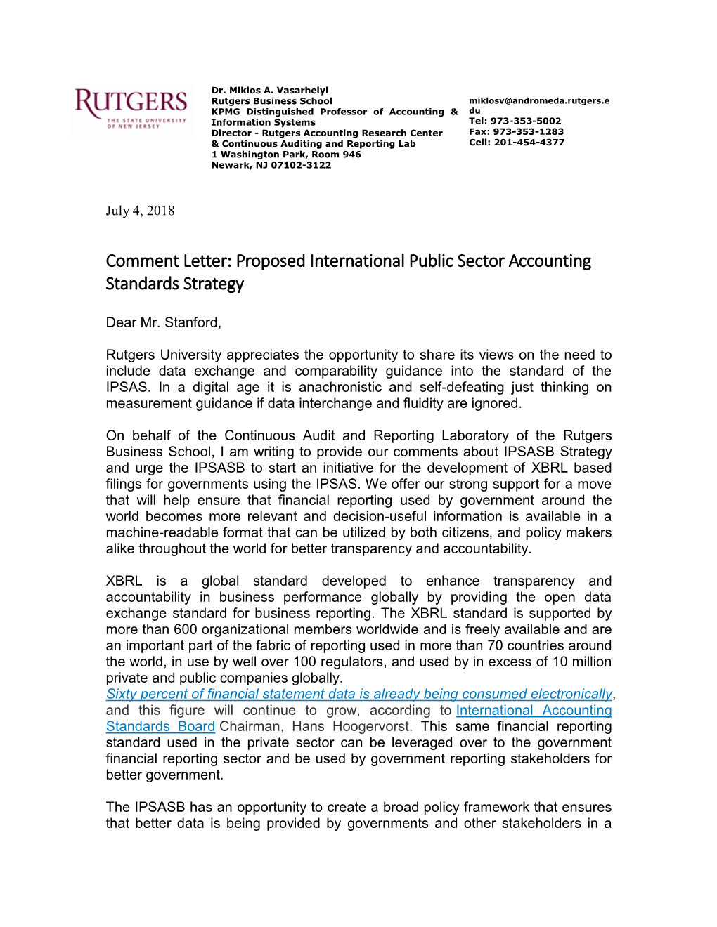 Comment Letter: Proposed International Public Sector Accounting Standards Strategy