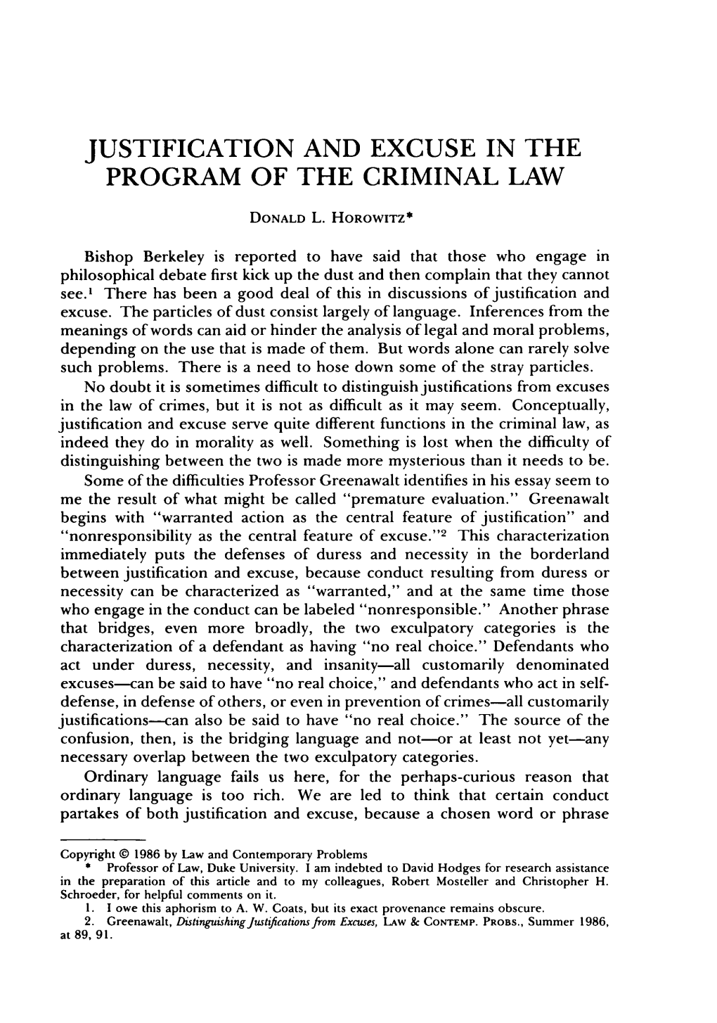 Justification and Excuse in the Program of the Criminal Law