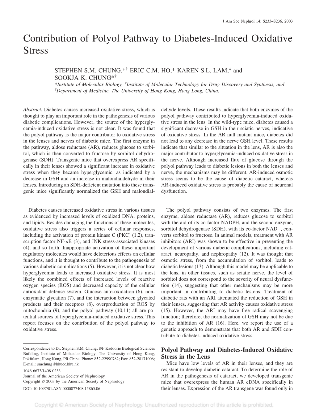 Contribution of Polyol Pathway to Diabetes-Induced Oxidative Stress