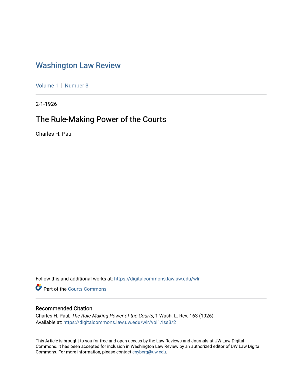 The Rule-Making Power of the Courts