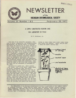 NEWSLETTER of the Michigan Entomological Society Is Published As Four Numbers Yearly, at Irregular Intervals