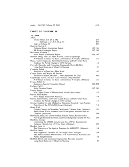 Index, JAAVSO Volume 30, 2002 205