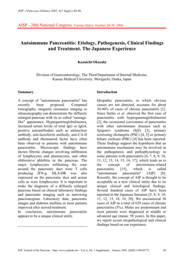 Autoimmune Pancreatitis: Etiology, Pathogenesis, Clinical Findings and Treatment
